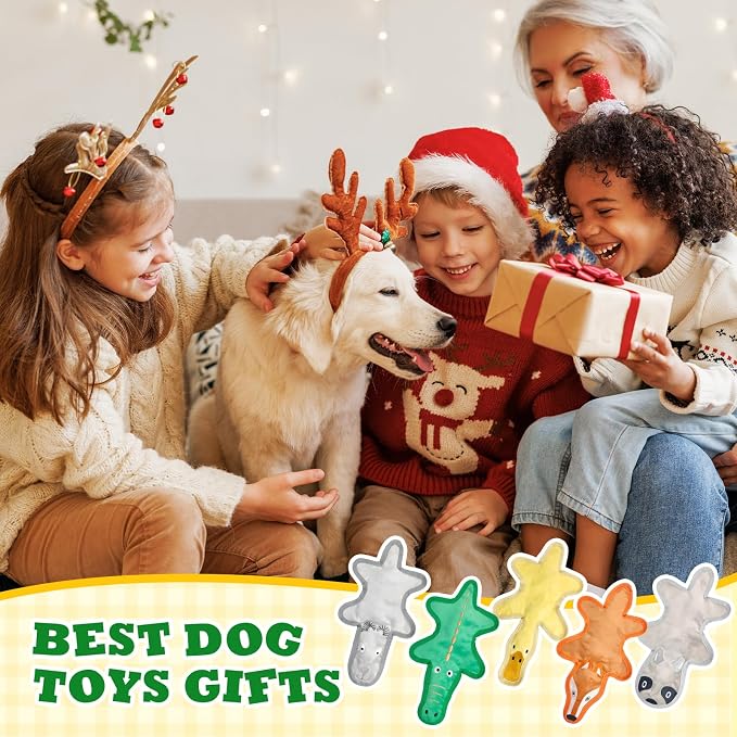 No Stuffing Dog Toys, Tough Durable Plush Chew Toy for Boredom and Teething, Squeaky Dog Toys for Small Medium Large Dogs to Keep Them Busy (5 Pack)