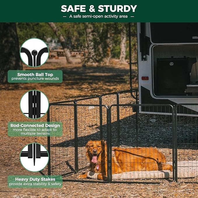 FXW Rollick Unleashed Dog Playpen for Indoor, Yard, RV Camping, 24 inch 16 Panels Dog Pen with Sun Shade for Small and Puppy Dogs, Black│Patented