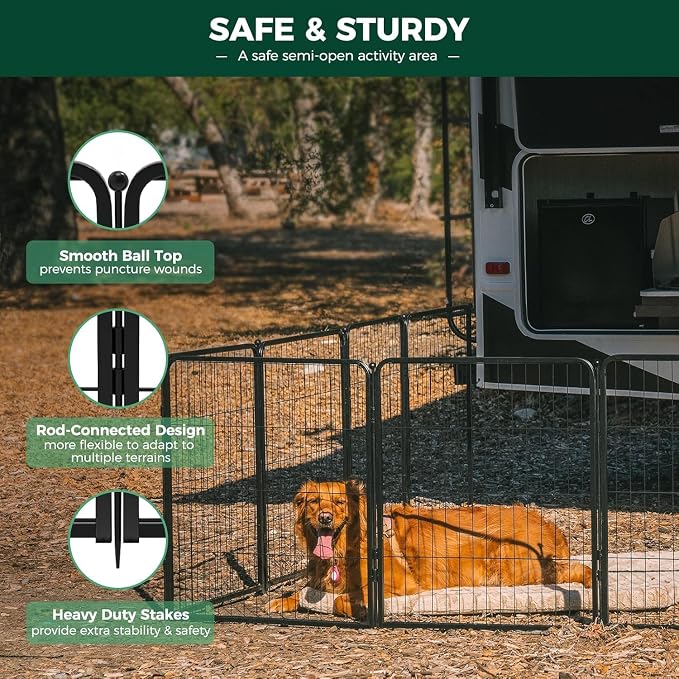 FXW Rollick Unleashed Dog Playpen for Indoor, Yard, RV Camping, 50 inch 16 Panels Dog Pen with Playpen Storage Bag (2 Packs) for Large Dogs, Black│Patented