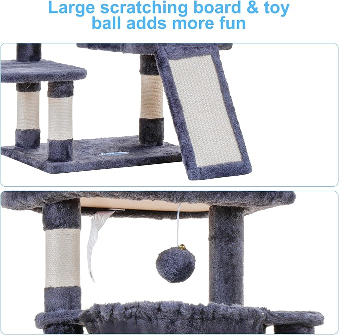 Hey-brother Cat Tree Tower with Large Bed, Hammocks, Scratcher, MPJ006SG | 35.4 Inches Cat House with Cozy Condo, Sisal Scratching Posts for Indoor Cats, Smoky Gray
