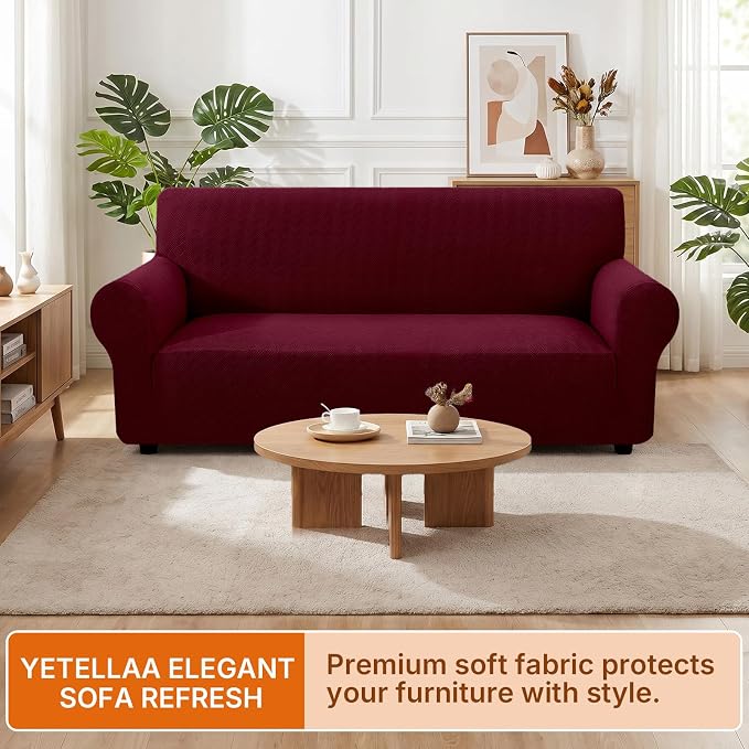 XINEAGE Stretch 2 Seater Slipcover, Non-Slip Pet Couch Cover,Wine Red | Washable Furniture Protector, Elastic Bottom, Dogs & Cats Friendly, Scratch-resistant, Fast Setup, High Elasticity
