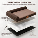 Patas Lague Orthopedic Medium Dog Bed Pet Sofa Beds 30''X20''Brown | L Bolster Egg-Crate Foam Dog Couch For Medium Dogs, Waterproof Removable Washable Cover, Pet Mat with Nonskid Bottom