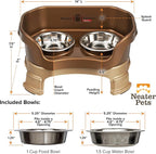 Neater Feeder Deluxe Mess-Proof Elevated Cat Bowls, 2 Height Adjustable (6” & 7.5”) No-Spill Raised Cat Bowl Stand, Whisker Friendly Stainless Steel Dishes for Indoor Cats, Made in USA, Bronze