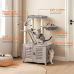 HOOBRO Cat Tree with Litter Box Enclosure, 44" Tall Wooden Cat Tower with Scratching Posts, Cat Hammock, Hidden Litter Box Furniture, All-in-One Indoor Cat Condo, Greige BG48MZ03