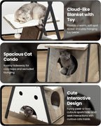 Modern Wood Cat Tree Tower for Indoor Cats Large Adult 67-in Tall | Heavy Duty XL Stable Wooden Cat Condo House Furniture with Multi-Level Spacious Perch Scratching Board Soft Washable Pads