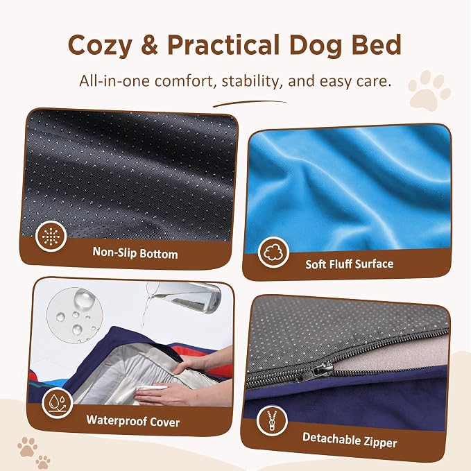 Comfort Expression Orthopedic Dog Beds for Large Sized Dog with Bolster | Waterproof Dog Couch Bed with Washable Cover & Non-Slip Bottom, Supportive Egg Crate Foam Large Pet Bed, 36x27 Inch