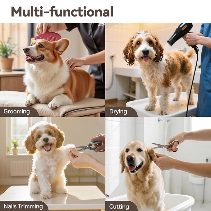 Pet Grooming Arm for Table, 42" H, 27-39" W with Hammock & 2 No-Sit Nooses | Adujustable, Heavy-Duty Dog Grooming Station with clamp for Home Use, Nail Trimming & Drying