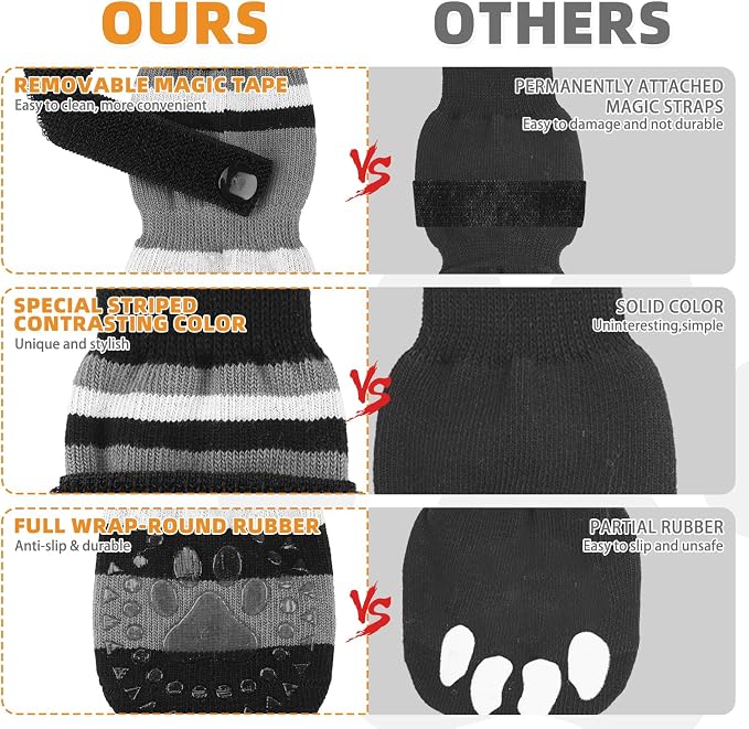 KOOLTAIL Dog Socks for Hot Pavement, Non Slip Dog Shoes to Prevent Licking Paws, Dog Booties with Grippers for Hardwood Floors, Puppy Boots & Paw Protectors for Small Medium Large Senior Dogs, L