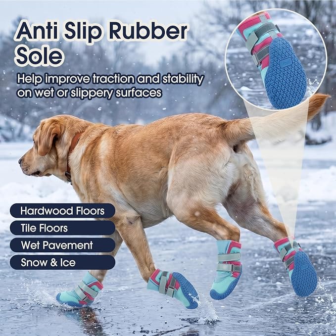 IECOii Dog Shoes for Hot Pavement, All Weather Dog Boots to Prevent Licking | Water Resistant | Anti-Slip Rubber Sole | Secure Stay-On Fit | Reflective & Dual Adjustable |Summer Winter Paw Protector |
