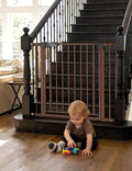 Babelio Pressure Mounted Baby Gate for Stairs, 29-48" Wide Dog Gate Indoor | Triple-lock system; Auto-close; 200N impact tested; Easy install for Doorways, Kitchen, Hallway, Black Wood Pattern