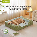 CWAWZ Jumbo Dog Bed for Extra Large Dogs, Orthopedic Dog Bed with Cooling Gel Memory Foam, Waterproof Pet Bed with Removable Washable Cover, 45" Pet Sofa Couch Dutch Velvet with Bone Toy, Dark Green