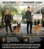 Hands Free Multifunctional Dog Leash for 1 or 2 Dogs, 9.8 ft, Winery Red | Waist, crossbody, or handheld lead with leather handle to walk run hike train. Double attachments for 2 dogs up to 125lbs.