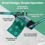 Dog Poop Bag Dispenser with LED Flashlight for Leash | USB-C Rechargeable, Waterproof, Hands-Free Waste Bag Holder, Includes 45 Bags (3 Rolls)