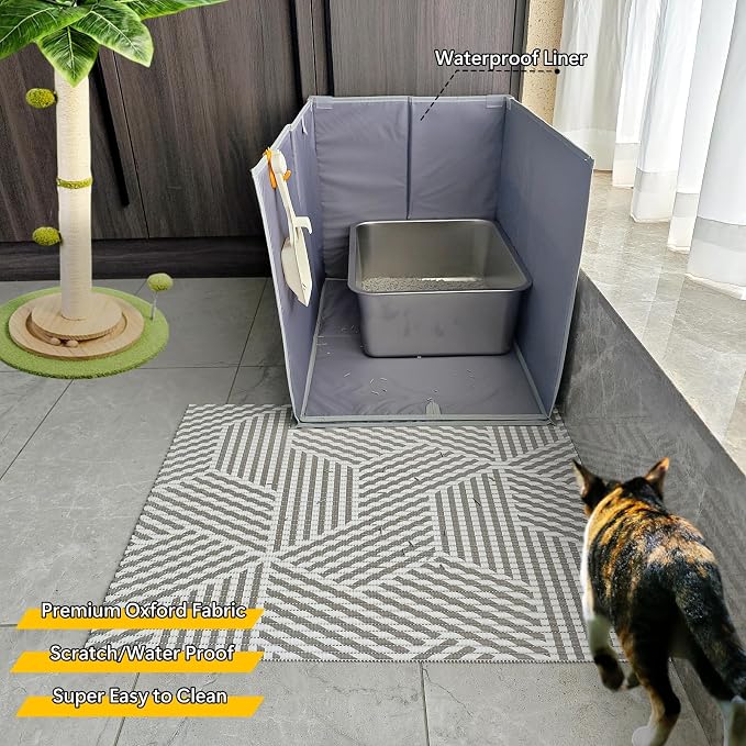 Extra Large Cat Litter Box Enclosure with Litter Mat, Open Top High Sided Splash Guard, Waterproof Pee Shield for Cat Litter Boxes