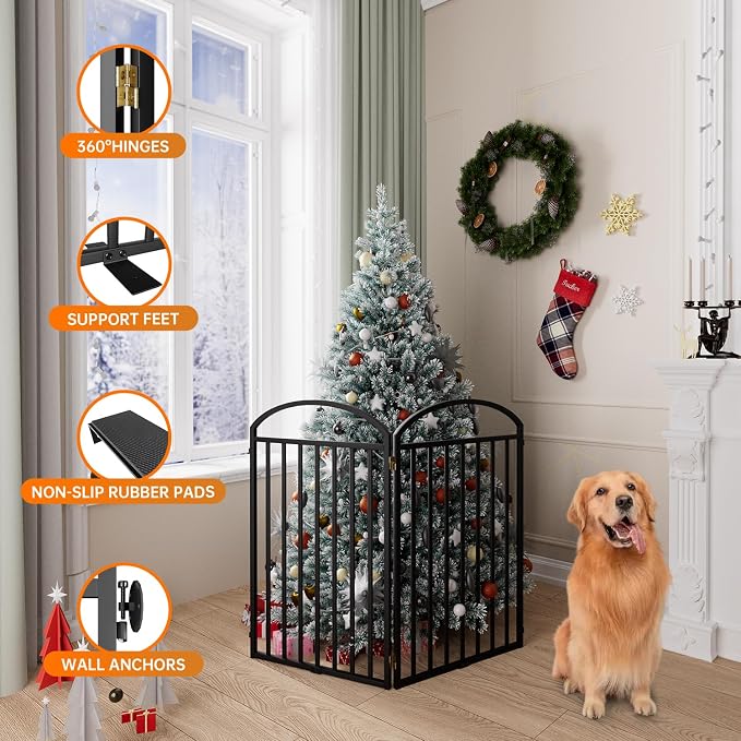 SNUOWU 2 Panels Full Matel Freestanding Dog Gates, 48" Extra Wide 36" Tall Free Standing Dog Pet Gate for Indoor & Outdoor. Foldable Pet Fences for Doorways, House, Stairs, Porch, Deck, Yard