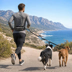 Kytely Dual Dog Leash, Hands Free Double Dog Leash | Wide Padded Waist Dog Running Leash, Zipper Pouch, Dual Padded Handles, Retractable Bungee for Walking Jogging Hiking