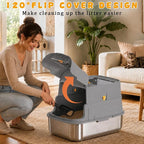 Stainless Steel Cat Litter Box with Lid, XL Enclosed Metal Litter Box for Indoor Cats, Odor Control Covered Cat Litter Box with High Sides, Litter Mat and Scoop Included, Grey