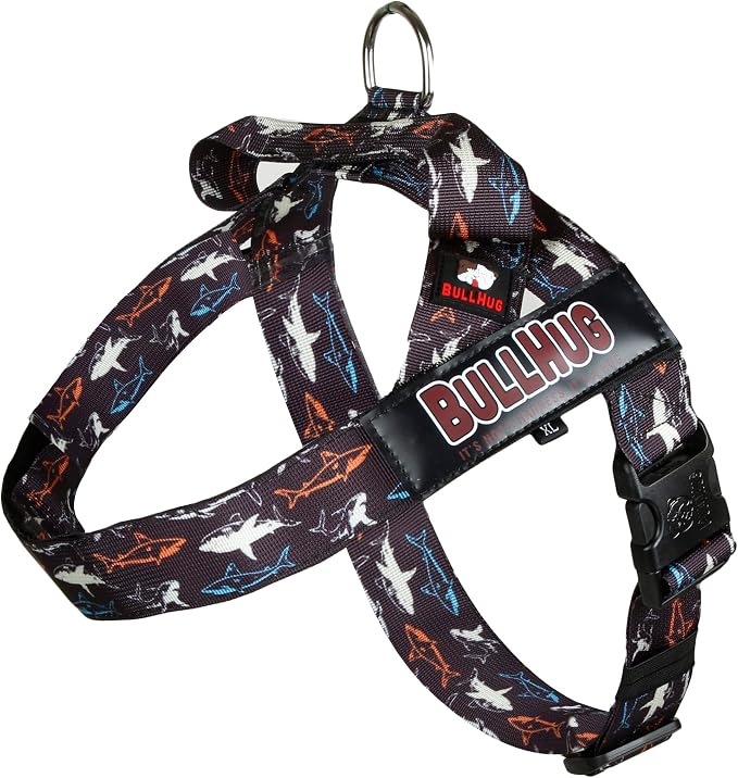 BULLHUG Adjustable Dog Harness– No Pull, No Choke – for English Bulldogs, French Bulldogs, Pugs & Broad-Chested Breeds – Easy, Safe Walks (Shark, Small)