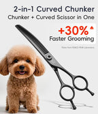 Professional Dog Grooming Scissors Pet Curved Chunker Shears 7.0'' Extremely Sharp Blades 440C Steel Thinning Scissors Durable Smooth Motion&Fine Cut for Dogs and Cats
