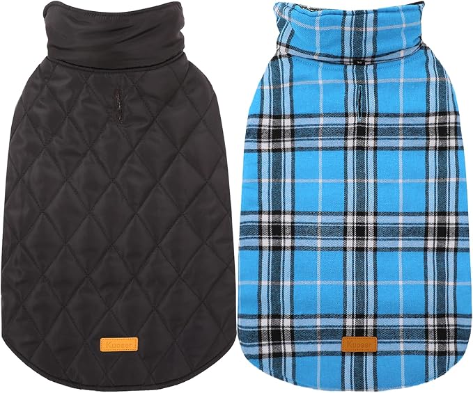 Kuoser Waterproof Dog Coat, Reversible Dog Jacket for Small Dogs, Blue S | Adjustable Durable Doggie Winter Coat Warm Cozy Puppy Cold Weather Apparel from Small to Large Breed