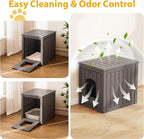 Cat Litter Box Enclosure, Multi-Functional Enclosed Cat Litter Box Furniture, Outdoor Cat House Weatherproof, Openable Front Door & Raised Floor, Easy to Clean & Assemble, Grey