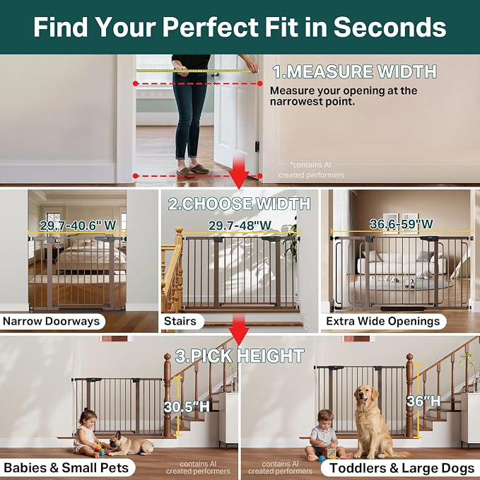 Cumbor 30-40.6 in Baby Gate for Stairs and Doorways, Dog Gate Indoor Brown | Mom's Choice Awards Winner, Auto Close, Double Lock, Safety Child Gate for Toddlers & Pets, Pressure or Hardware Mounted