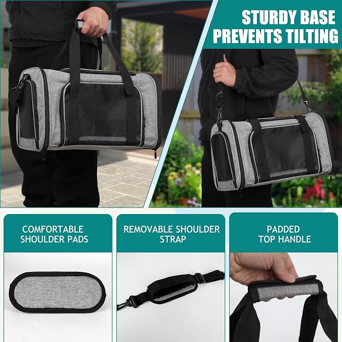 Top tasta Dog Cat Carrier Pet Carriers for Small Medium Large Cats Dogs Carrier Soft Sided Small Puppy Dog Carrier Portable Foldable Airline Approved Dog Cat Travel Carrier Grey Black M