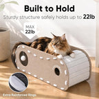 FUKUMARU Cat Bed Cave Tunnel, 31.5 Inch, Cat House Condo Indoor, Beige | Extra Long Design, For Multiple & Large Cats, Felt Material, Fluffy Ball Included, Scratch Resistant