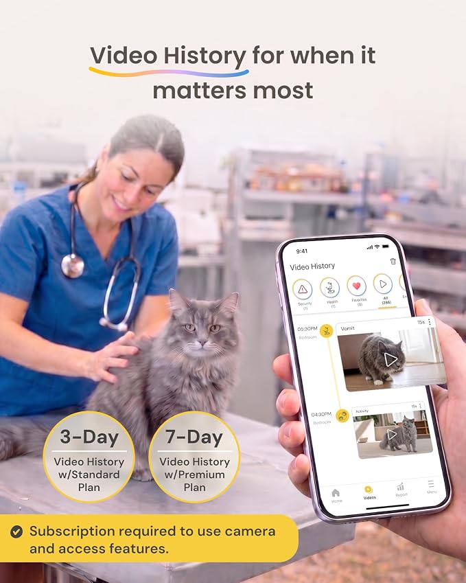 Furbo 360° Cat Camera [Paid Plan Required to Activate] | Stay connected with AI Cat & Home Safety Alerts, Auto-Tracking, Video History & 2-Way Audio. Paid Plan Required (3mo min)