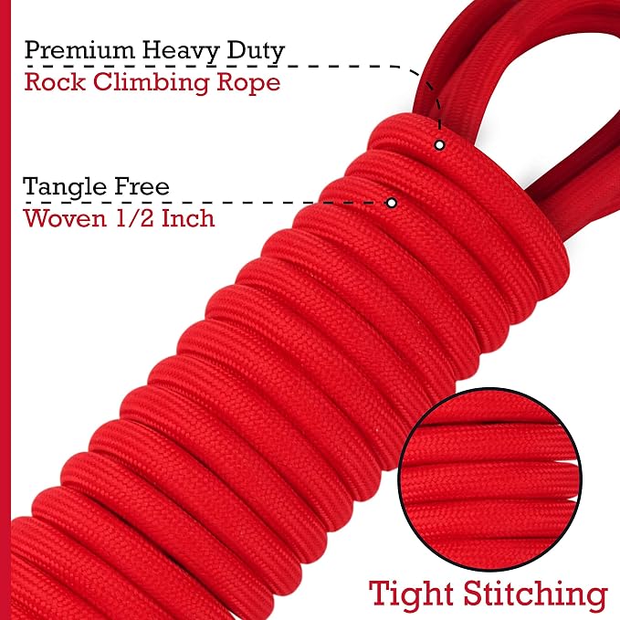 Tuff Pupper Heavy Duty 30 Foot Long Rope Leash for Dogs | Dog Recall Training Lead | High Visibility Strong Climbing Rope Leash | Hand or Waist Worn | Stainless Steel 360° Clips for Tangle Free Use