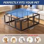 Clear Acrylic Dog Playpen Indoor, Puppy Cat Small Pet 2 Room Play Pen, Pet Cat Playpen for Rabbits, Dog Fence Crate Kennel Whelping Cage (24", Black, 12 Panel)