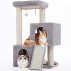 PAWZ Road Large Cat Tree, 45" Heavy Duty Cat Tower with Dual Condos, Gray | thick scratching posts(φ4.3"), 21"x21" spacious perch, large scratching ramp, dual condos for large&maine cats