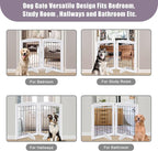 LZRS 2-Panel Freestanding Adjustable Wooden Dog Gate—30” Tall Foldable Pet Barrier with Support Feet, Solid Hardwood & Chew-Resistant Steel Wire for Doorways, Hallways, and Stairs, White