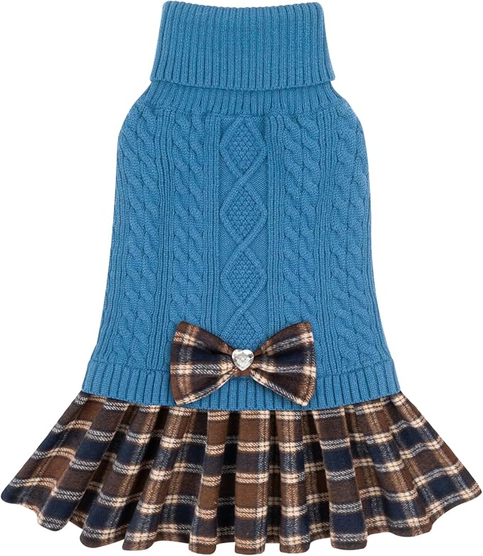 KYEESE Dog Sweater Dress Turtleneck Thick Knit Pullover for Cold Weather | Stretchy Fit, Lightweight & Warm, Cozy Knit Comfort, Cute Bow Accent, Gentle on Sensitive Skin, Comfortable Daily Wear
