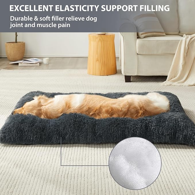 BFPETHOME Dog Beds for Large Dogs, Plush Dog Crate Bed Fluffy Cozy Kennel Pad for Sleeping &Ease Anxiety, Washable Pet Mats with Anti-Slip Bottom for Large Dogs, Navy