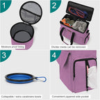 Modoker Weekend Dog Travel Bag Set with 2 Food Bags, 2 Bowls and Mat,Pink | Dog Travel Accessories Organizer for Camping and Road Trips with Roomy Storage, Multiple Pockets and Water-Resistant Oxford