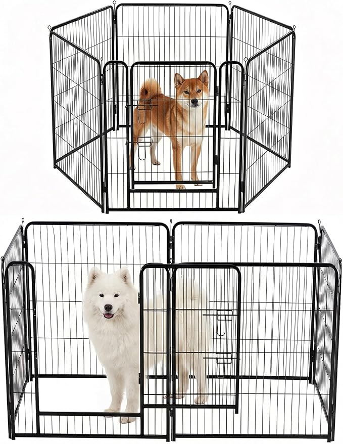 NEWBULIG Dog Playpen for Indoor 32 Inch 6 Panels - Portable Heavy Duty Metal Pet Exercise Pen with Door, Foldable Small Medium Dog Puppy Playpen Fence for Outdoor RV, Camping, Yard, Garden