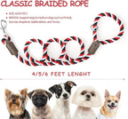 Mile High Life Rainbow Dog Leash Braided Cotton Rope w Leather-Wrapped Ends | Rust-proof 360° swivel clasp, Heavy-duty for medium/large breeds. Great for weddings, daily walks (5FT, 1/2", Red/Green)