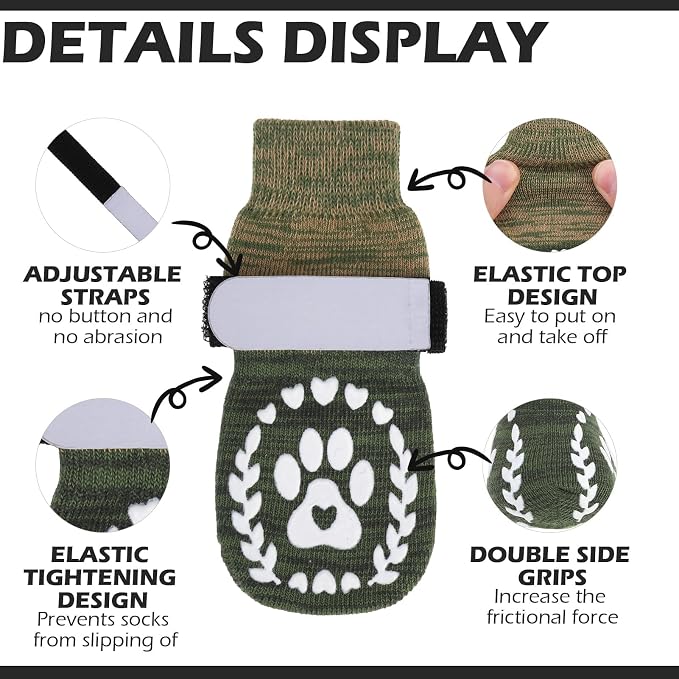EXPAWLORER Dog Socks to Prevent Licking and Slipping, Summer Dog Shoes for Hot Pavement, Paw Protectors Boots for Hardwood Floors Anti-Slip, Dog Booties for Small Medium Large Senior Dogs, Green XL