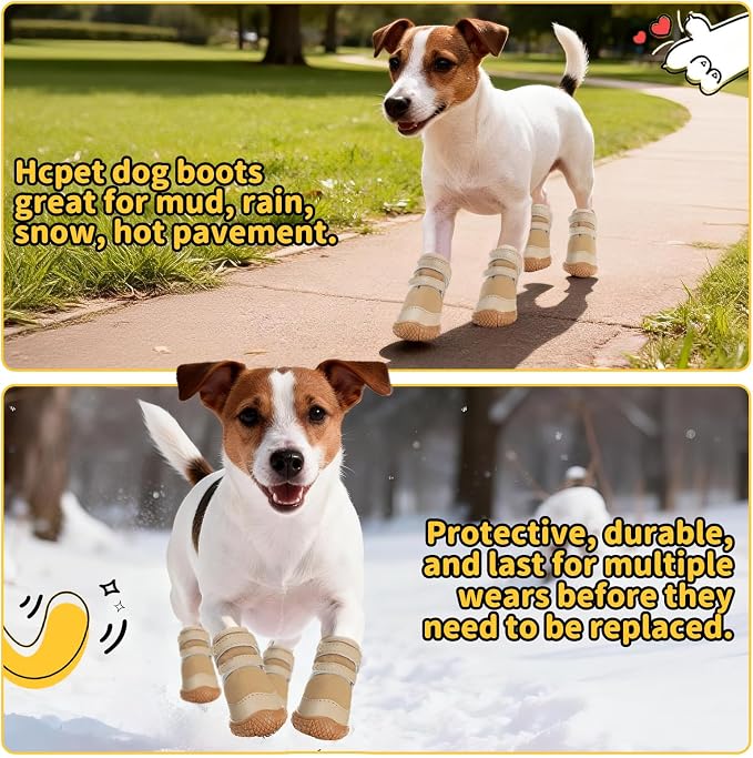Dog Shoes for Small Dogs, Dog Boots & Paw Protectors for Hot Pavement Winter Snow Hiking, Anti-Slip Dog Booties for Hardwood Floor Pink Brown Size 3