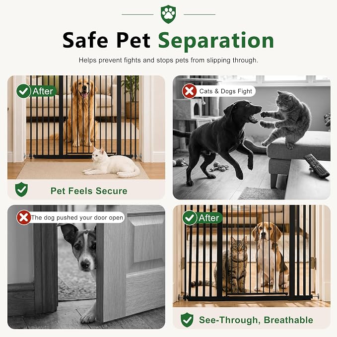 Floisdace 63" Extra Tall Pet Gate for Cat/Dog, Adjustable 29.9-45.3" Wide Auto Close Tall Cat Gate, No Drilling Pressure Mount Kit, Dog Gate for Doorways, Hallways, Kitchen, Black