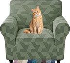 ZNSAYOTX Stretch Armchair Covers for, 1-Piece Chair Slipcovers for Living Room, Furniture Protector with Elastic Bottom for Dogs Cats Kids Geometrical Jacquard Fabric (Small, Army Green)
