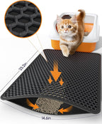 Powools Cat Litter Mat, Double-Layer, 23.2 x 14.6 in, Urine-Proof, Black | Non-Slip Litter Trapping Mat, Easy to Clean, Kitty Litter Mats for Floor, Scatter Control, Waterproof Litter Box Mat for Cats