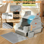 Stainless Steel Litter Box with Lid & Cat Litter Scoop Mat Grey | Deodorizer Cat Metal Litter Box High Sided Enclosure Covered Litter Box Extra Large Litter Boxes for Big Cats