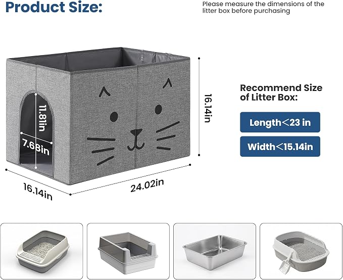 Dog Proof Cat Litter Box Enclosure, Gray | Side Arched Entrance, High-Sided, Waterproof, Cat Box Enclosure Splash Guard, Reduces Litter Scatter & Urine Spray