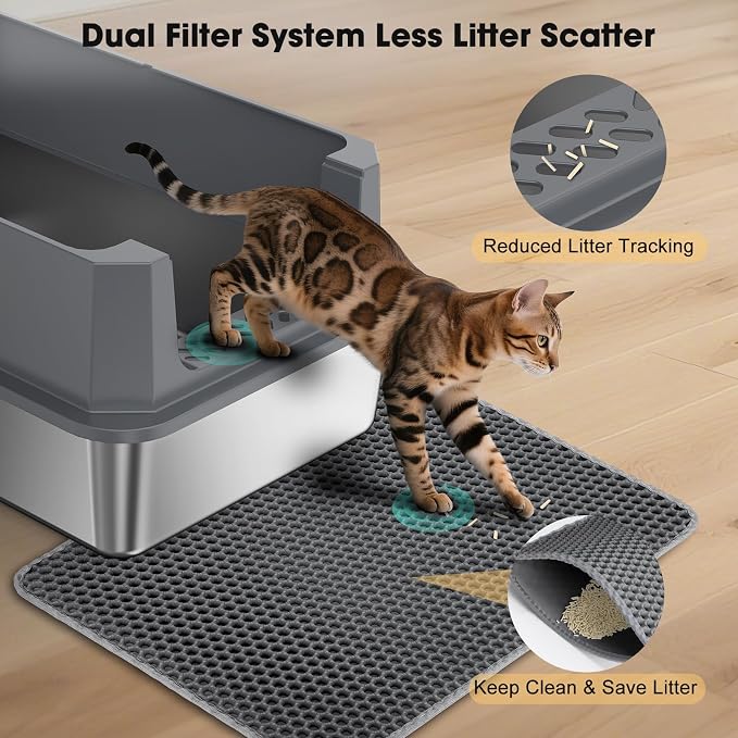 FURTIME Stainless Steel Cat Litter Box, Extra Large Cats Metal Litter Box | High-Sided Open-Top Easy-Clean Litter Pan, Non-Stick, Anti-Leakage, Odor-Free, Comes with Scoop & Mat, 23"×15"×10.5"