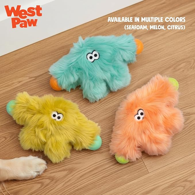 WEST PAW Rowdies Helga Durable Plush Dog Toy with Reinforced Seams Chew Resistant HardyTex Fabric and Interactive Squeaker for Safe Indoor and Outdoor Playtime Bundle for Dogs - Melon