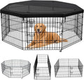 PETIME Foldable Metal Dog Exercise Pen/Pet Puppy Playpen Kennels Yard Fence Indoor/Outdoor 8 Panel 24" W x 24" H with Top Cover