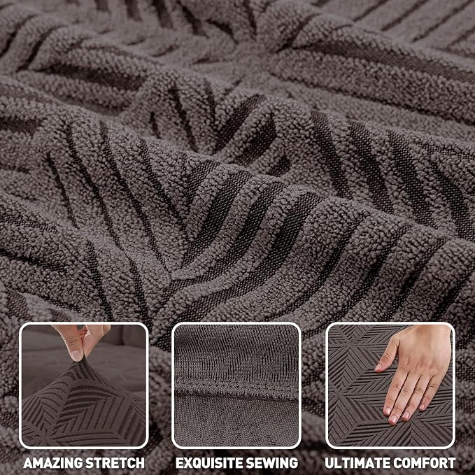 ZNSAYOTX Stretch Couch Cover, 1 Piece Oversized Sofa Covers for 3 Cushion Couch, Jacquard Sofa Slipcovers with Elastic Bottom Thickened Furniture Protector for Dog Cat Pet (X-Large, Brown)