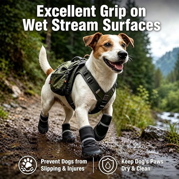 Dog Boots & Paw Protectors, Dog Shoes for Medium Large Dogs, Winter Snowy Day, Summer Hot Pavement, Outdoor & Indoor Hardfloors Skid-Resistant Sole, Black with Reflective Rugged 4PCS-Size2